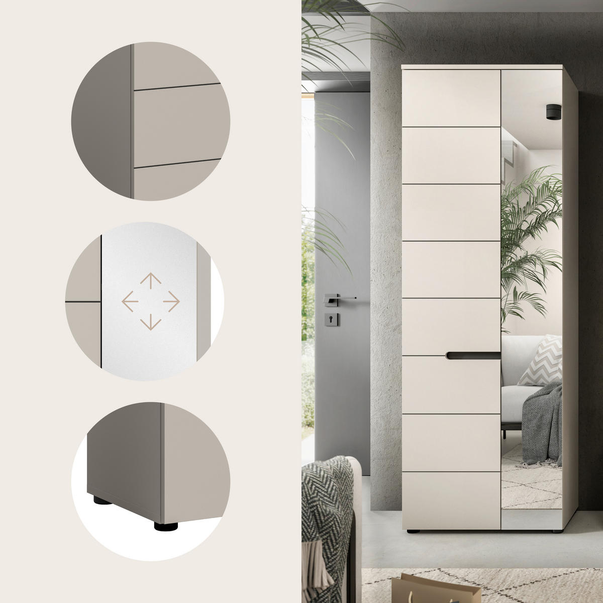 GARDEROBENSCHRANK  in 65/190/37 cm  - Kaschmir/Schwarz, Design, Holzwerkstoff/Kunststoff (65/190/37cm) - MID.YOU