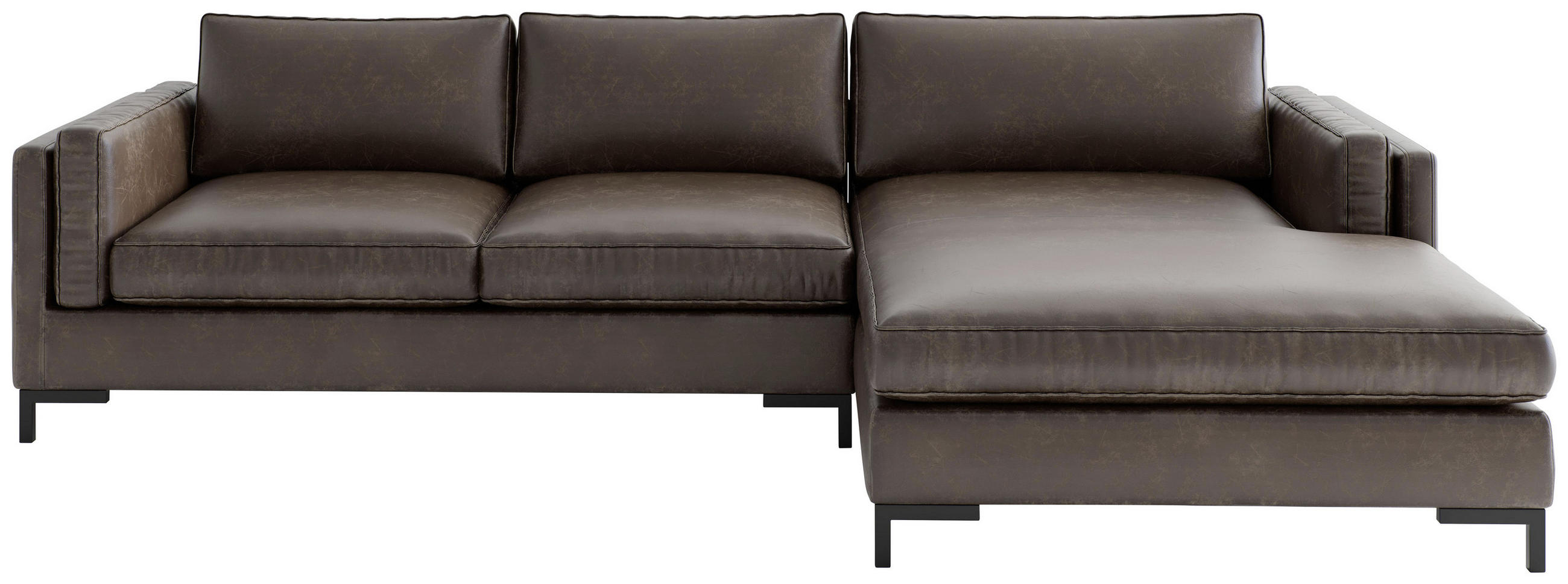ECKSOFA Kastanienfarben Lederlook, Flachgewebe  - Kastanienfarben, Design, Textil/Metall (265/160cm) - Livetastic