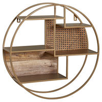 NÁSTĚNNÝ REGÁL, mangové dřevo, ratan, hnědá, 62/62/17 cm - barvy mosazi/hnědá, Moderní, kov/dřevo (62/62/17cm) - MID.YOU