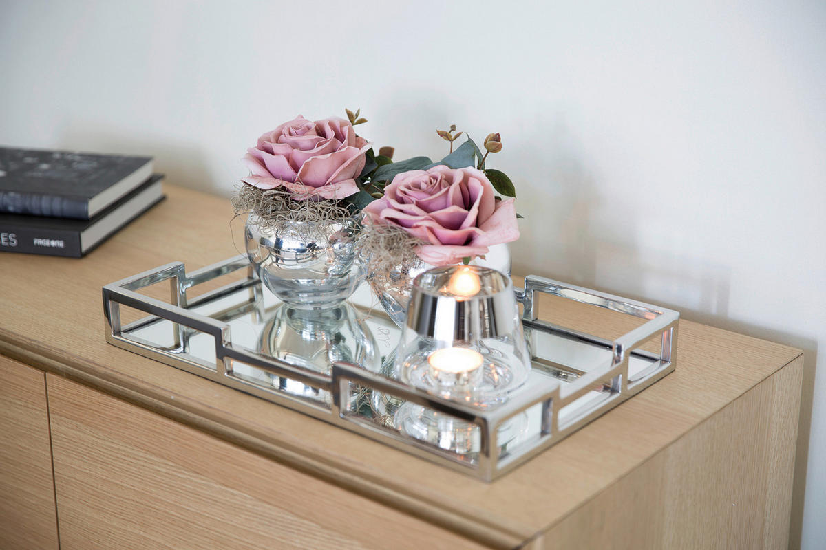 DEKOTABLETT - Silberfarben, Basics, Glas/Metall (40/5/25cm) - Fink