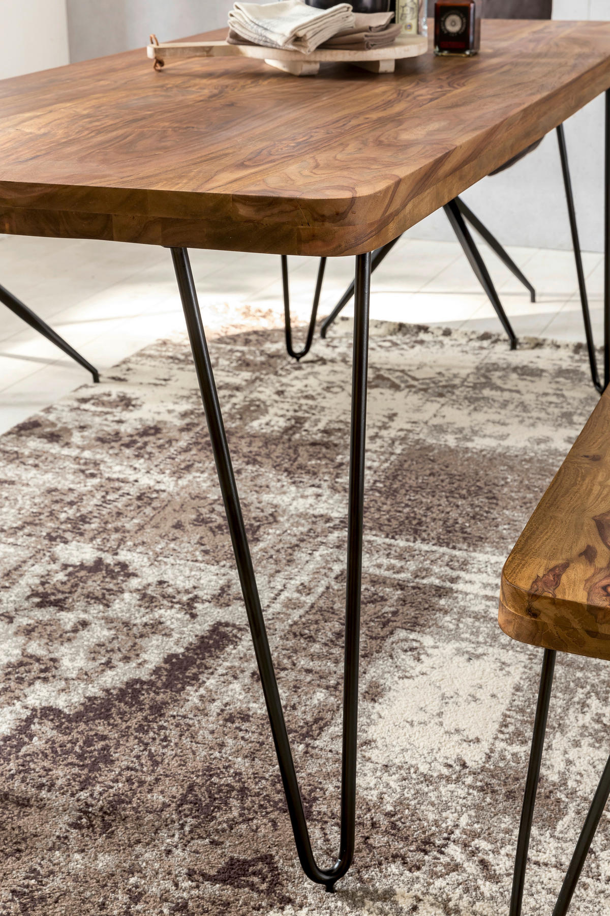ESSTISCH Sheesham massiv rechteckig Sheeshamfarben  - Sheeshamfarben/Schwarz, Design, Holz/Metall (200/80/76cm) - MID.YOU