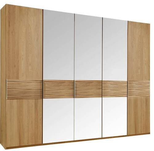 DREHTÜRENSCHRANK 250/216/58 cm 5-türig Eichefarben  - Eichefarben/Alufarben, Design, Glas/Holz (250/216/58cm) - Dieter Knoll