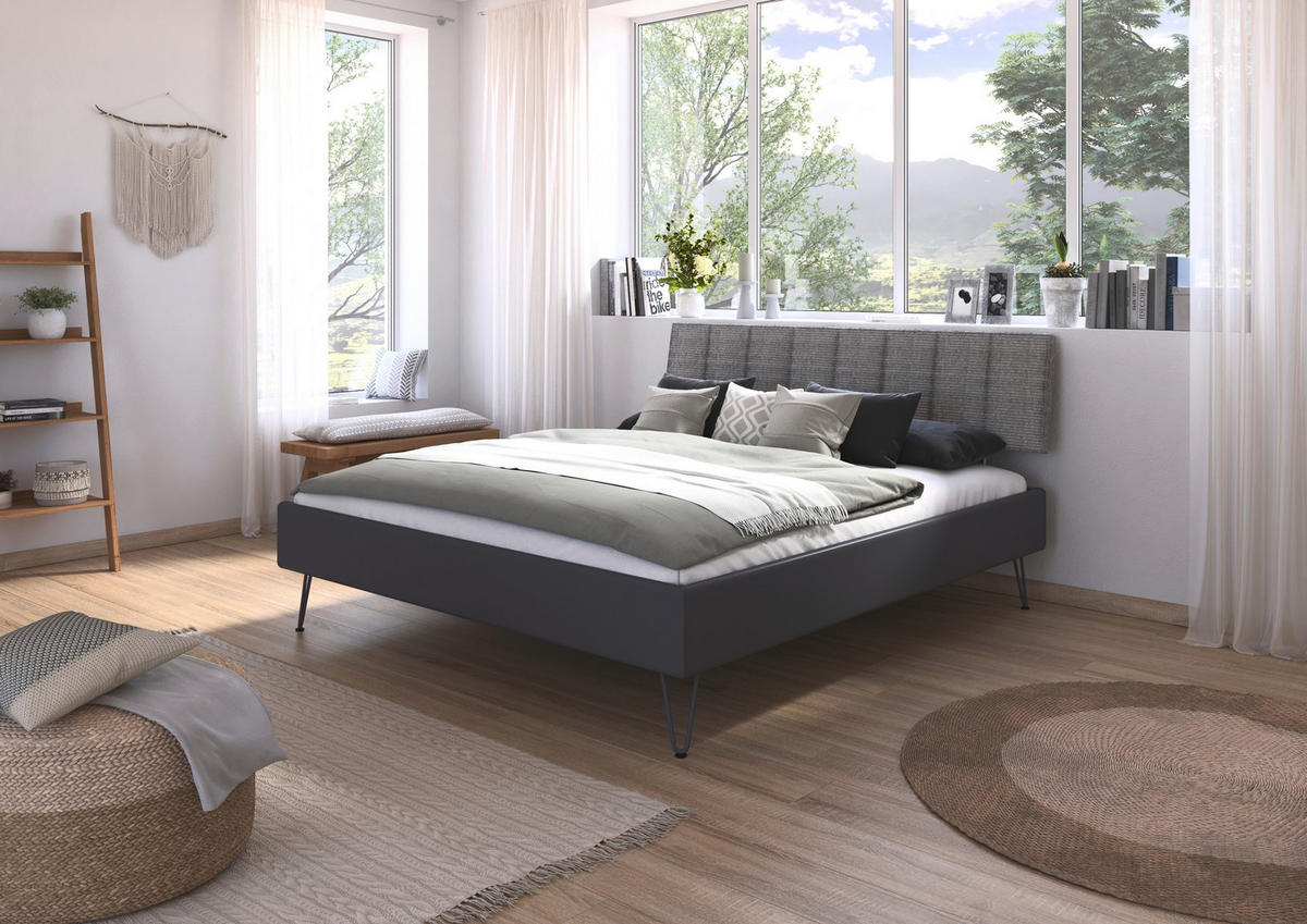 BETT 180/200 cm,  in Grau,  - Grau, Design, Textil/Metall (180/200cm) - Carryhome