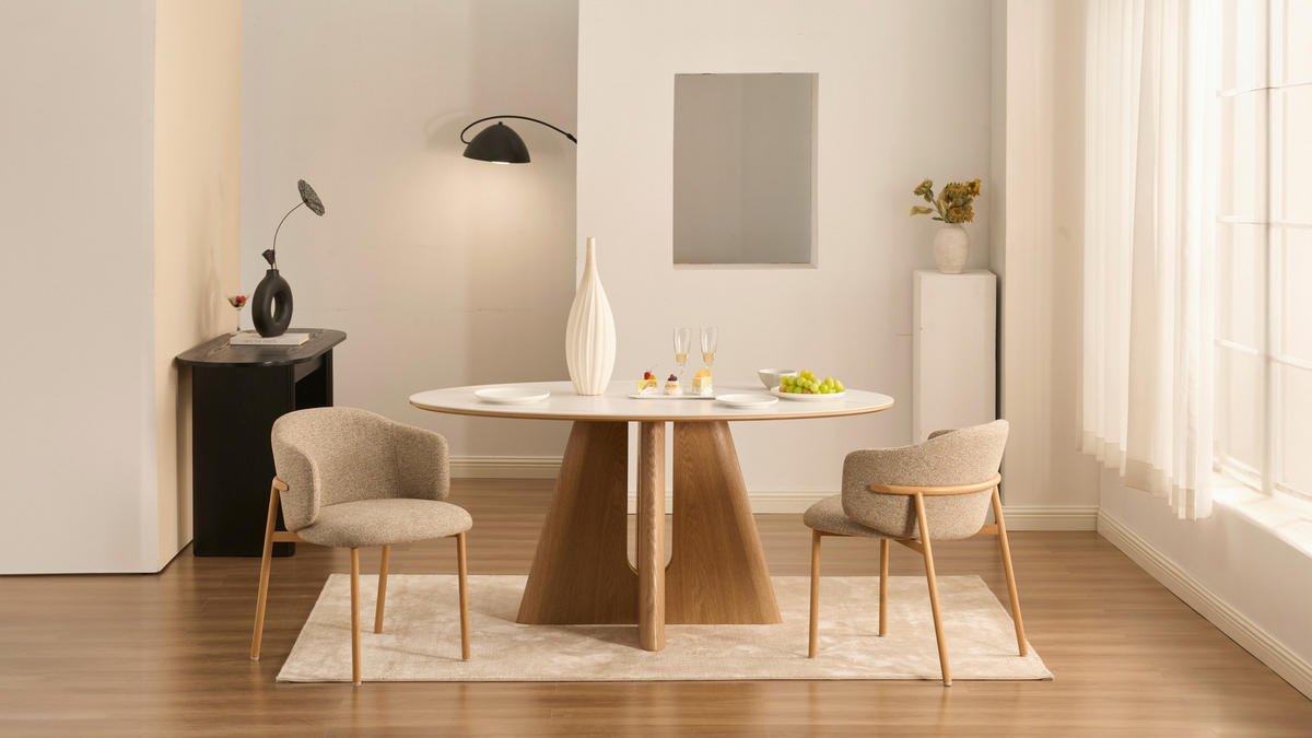 ESSTISCH 160/90/75 cm Echtholz, Nachbildung  Holz, Stein, Holzwerkstoff oval Weiss, Eichefarben  - Weiss/Eichefarben, Modern, Holz/Holzwerkstoff (160/90/75cm) - Livetastic