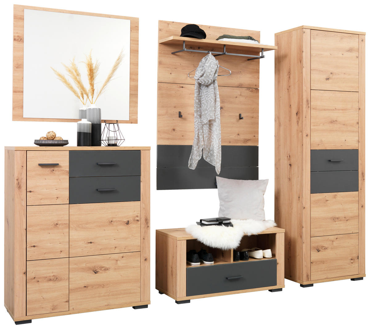 GARDEROBE  in 230/195/45 cm  - Anthrazit/Eiche Artisan, KONVENTIONELL, Glas/Holzwerkstoff (230/195/45cm) - Xora