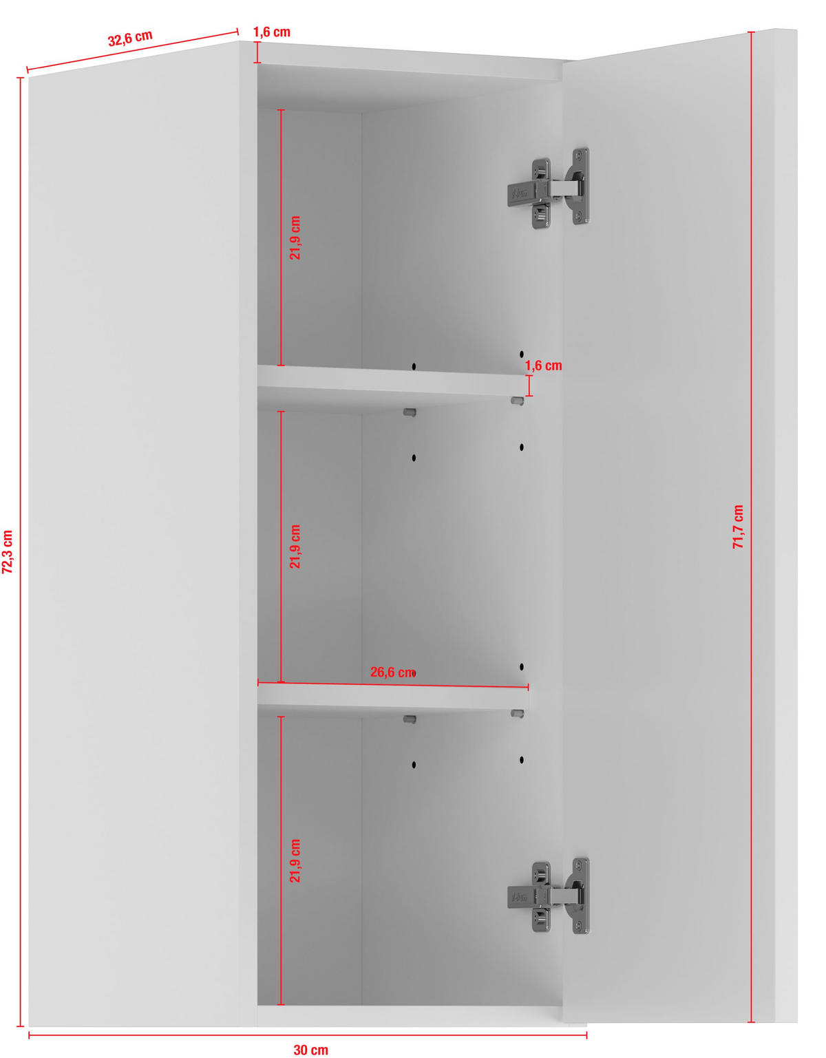 KÜCHENOBERSCHRANK 30/72,3/34,2 cm  in Weiß  - Edelstahlfarben/Weiß, Basics, Holzwerkstoff/Metall (30/72,3/34,2cm) - Impuls