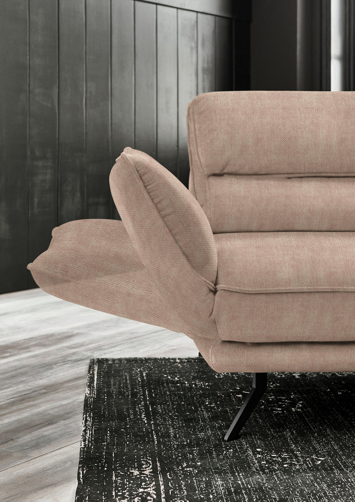 ECKSOFA Valdera in Velours Hellbraun  283/153 cm  - Hellbraun/Schwarz, Design, Textil/Metall (283/153cm) - Valdera