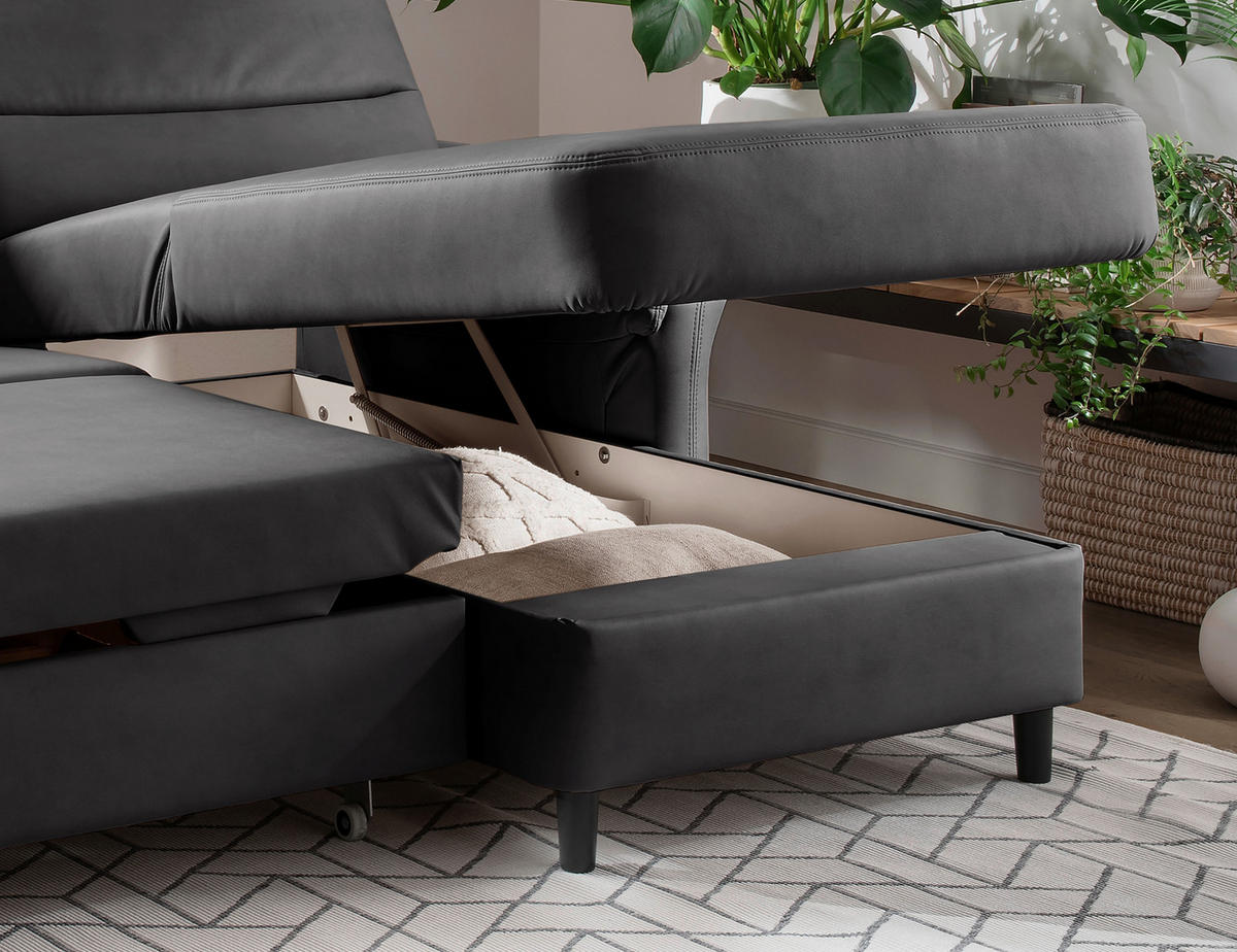 ECKSOFA in Lederlook Schwarz  - Schwarz, Modern, Holz/Textil (279/176cm) - Livetastic