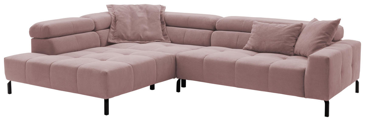 ECKSOFA in Feincord Altrosa  - Schwarz/Altrosa, Konventionell, Textil/Metall (219/311cm) - Hom`in