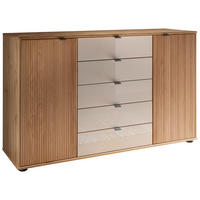 KOMMODE , 141/86/43 cm, 5 Schublade(n)  - Eiche Bianco/Schieferfarben, KONVENTIONELL, Glas/Holz (141/86/43cm) - Venda