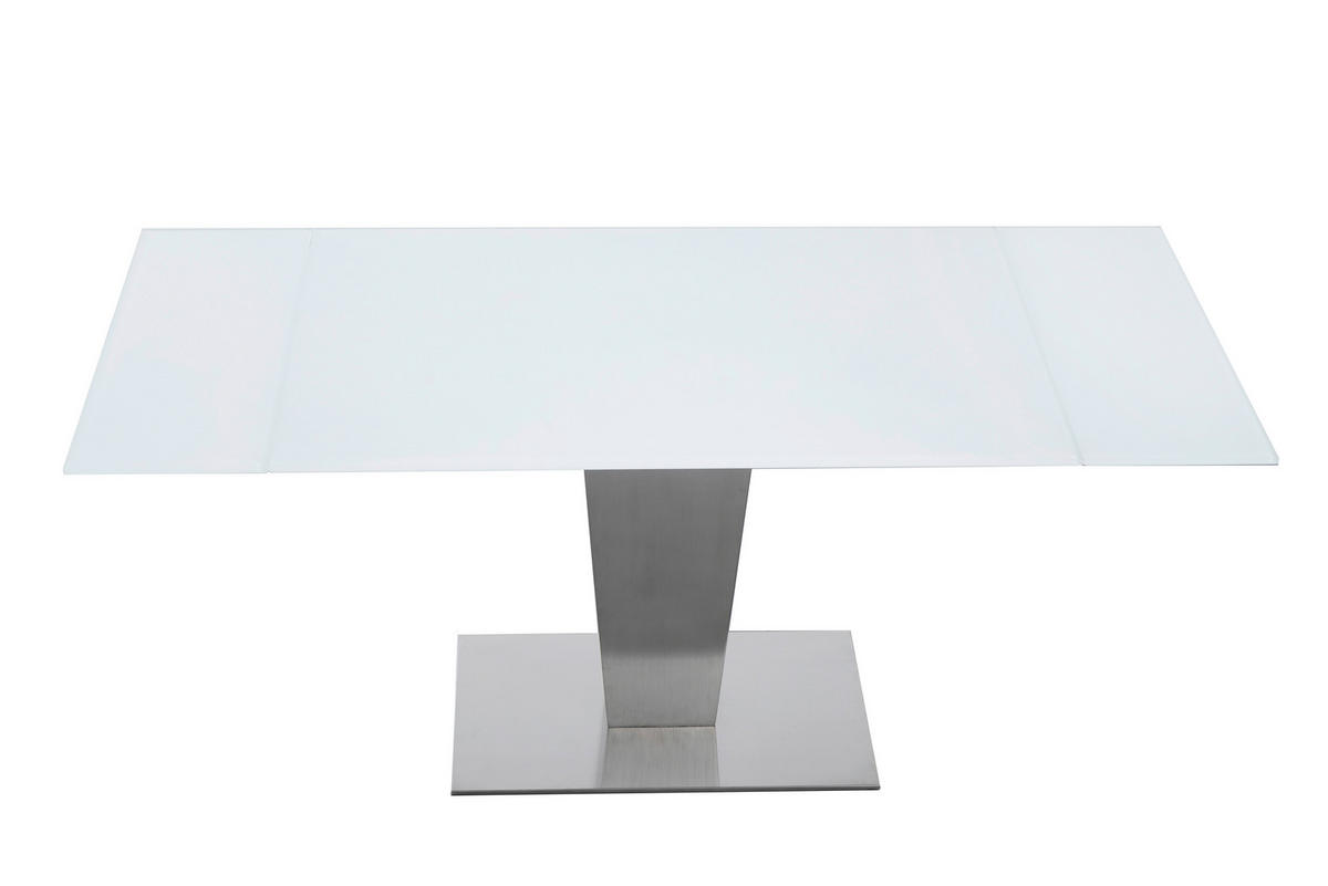 ESSTISCH  Metall, Glas ausziehbar rechteckig Weiß, Edelstahlfarben  - Edelstahlfarben/Weiß, Design, Glas/Metall (120-179/80/76cm) - Novel