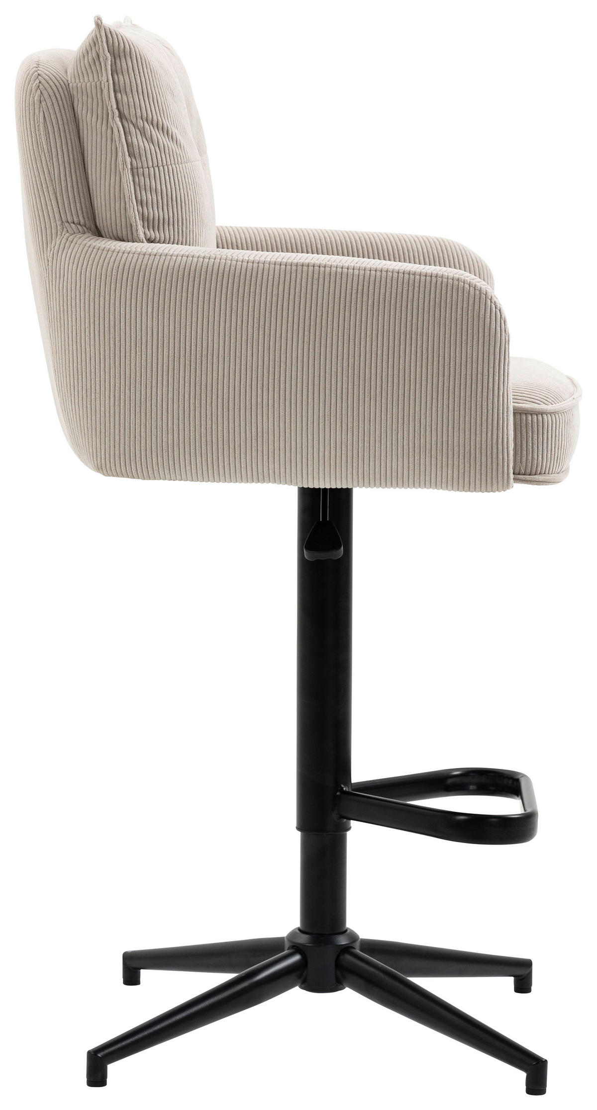 BARHOCKER Cord Beige Eisen Stoffauswahl, Sitzfläche 360° drehbar, inklusive Armlehnen  - Beige/Schwarz, Design, Textil/Metall (54/98-120/58cm) - Novel
