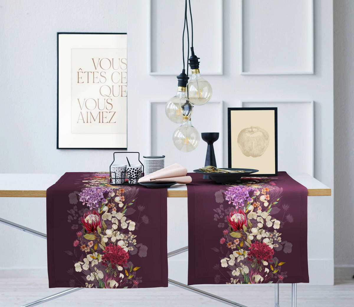 TISCHLÄUFER 48/140 cm  - Bordeaux/Violett, Natur, Textil (48/140cm) - Apelt