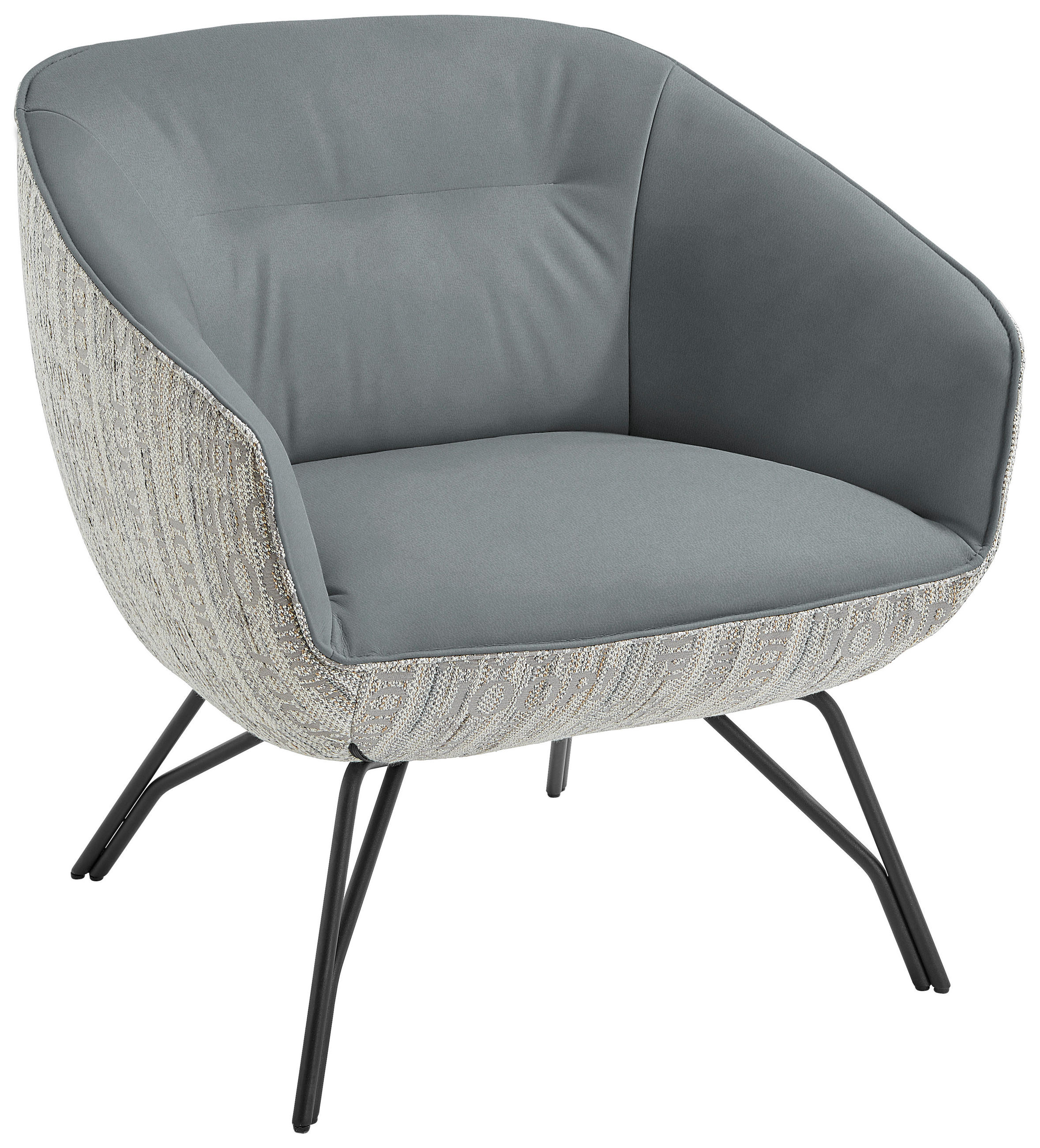 COCKTAILSESSEL Struktur Echtleder Grau, Hellblau  - Anthrazit/Grau, Design, Leder/Textil (76/80/73cm) - Joop!