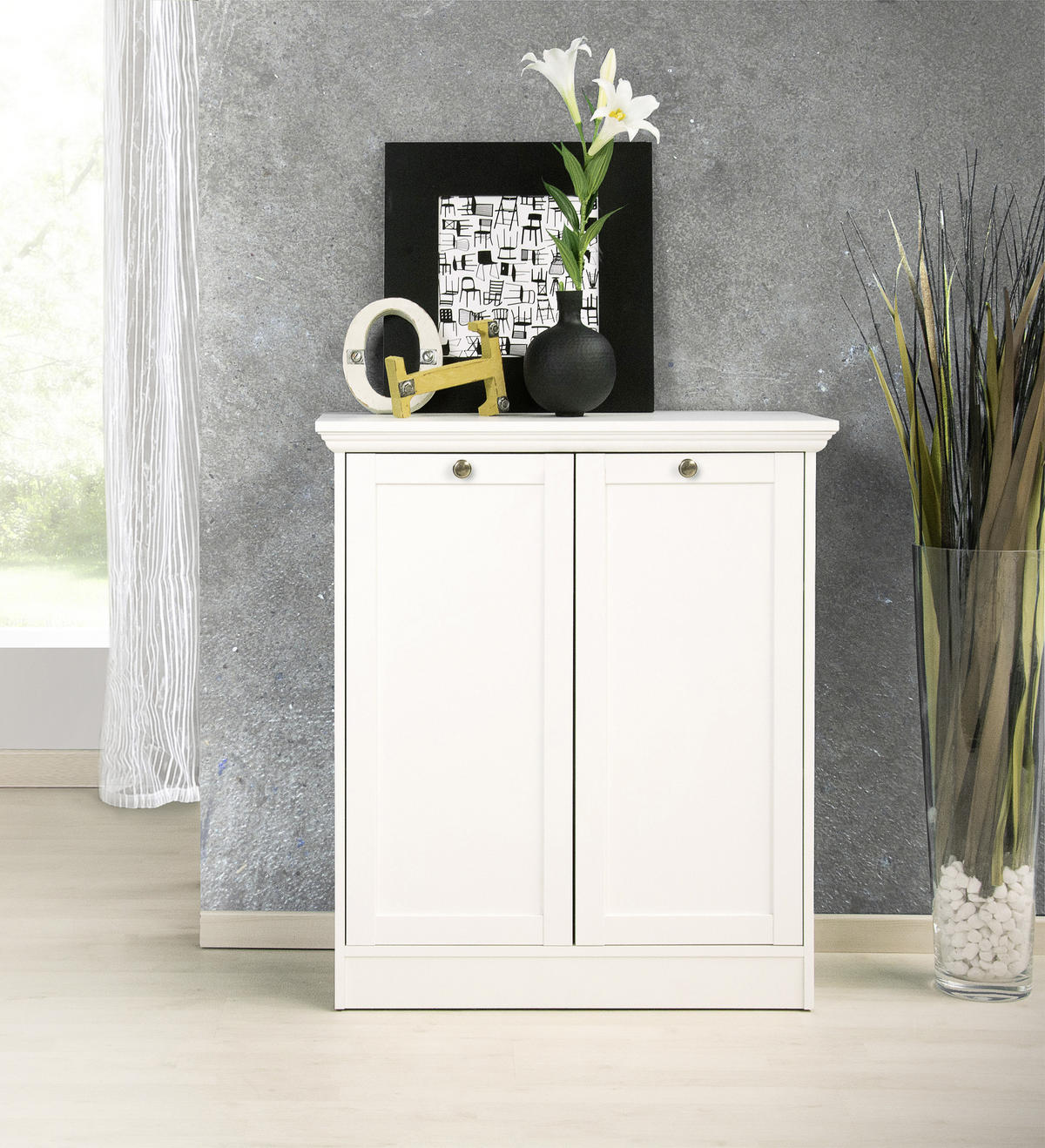 KOMODA, bílá, 80/90/35 cm - bílá/barvy stříbra, Lifestyle, kov/kompozitní dřevo (80/90/35cm) - Carryhome
