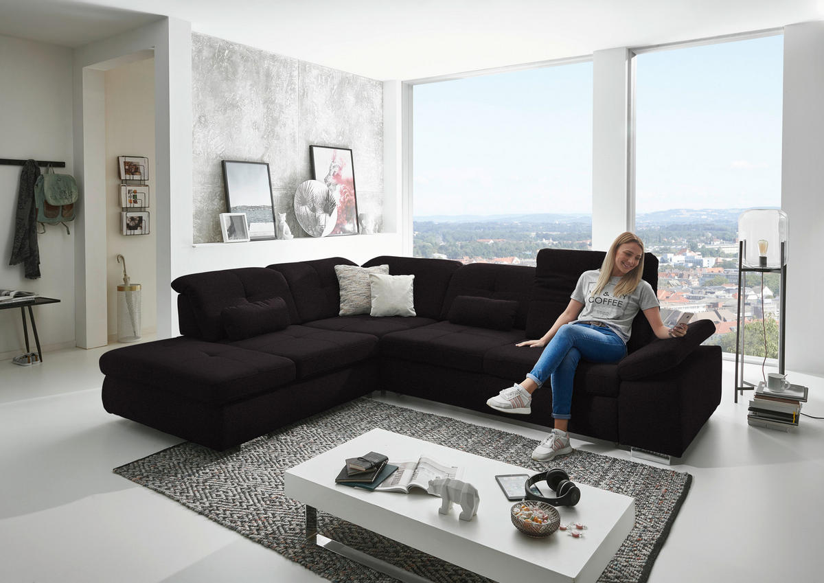 ECKSOFA  in Mikrofaser Anthrazit  260/312 cm  - Chromfarben/Anthrazit, Design, Textil/Metall (260/312cm) - Beldomo Style