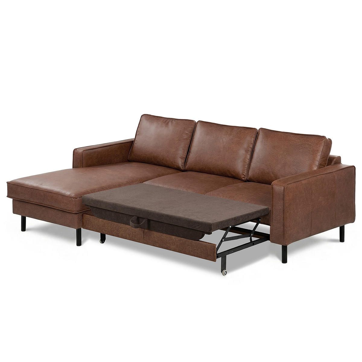 ECKSOFA  in Echtleder Braun  - Schwarz/Braun, Design, Leder/Metall (166/238cm) - Livetastic