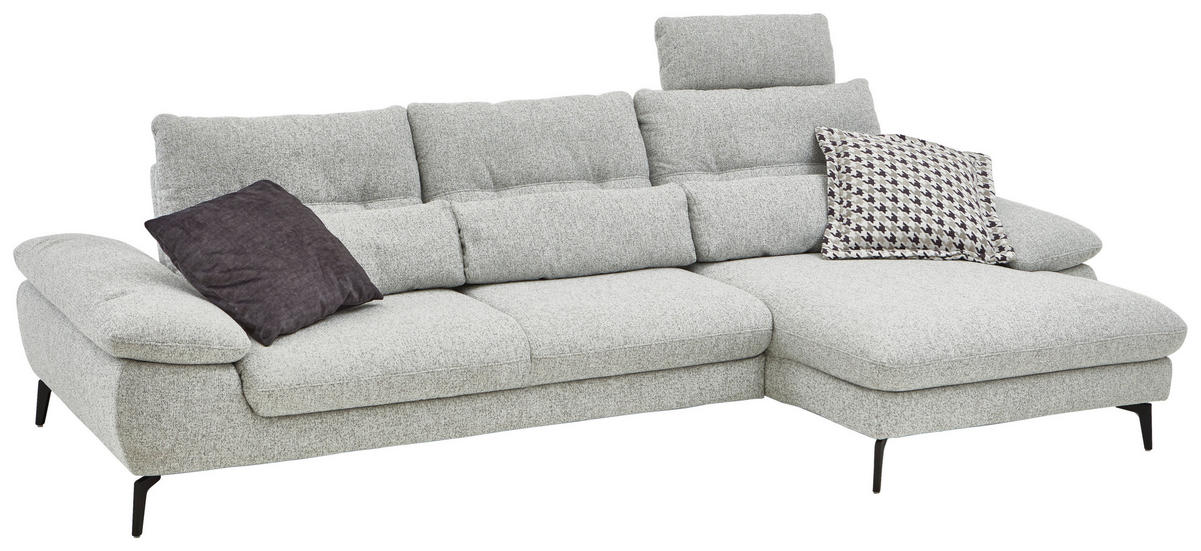 ECKSOFA Hellgrau Flachgewebe  - Hellgrau/Schwarz, Design, Textil/Metall (303/168cm) - Valdera