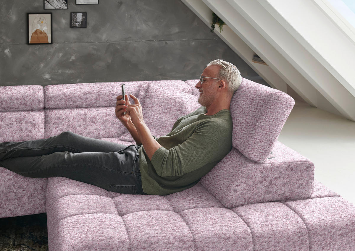 ECKSOFA in Chenille Rosa  - Schwarz/Rosa, Design, Textil/Metall (323/222cm) - Beldomo Style