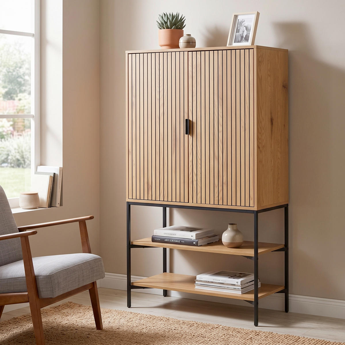 HIGHBOARD  80/140/40 cm  - Eichefarben/Schwarz, Design, Holzwerkstoff/Metall (80/140/40cm) - Livetastic