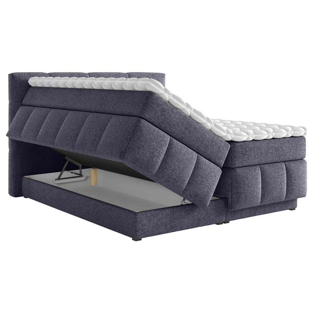 Thumbnail - Carryhome Boxspringbett, Dunkelblau, Textil, H2 + H3, 7-Zonen, Höhe ca. 18 cm, 180x200 cm, Bettkasten, Topper durchgehen...