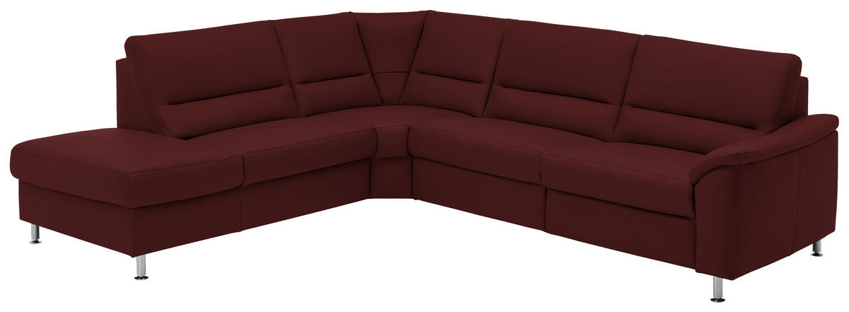 ECKSOFA in Echtleder Brombeere  - Brombeere/Alufarben, Basics, Leder/Metall (249/290cm) - Beldomo Premium