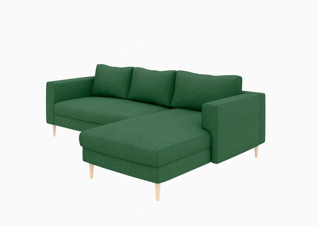 ECKSOFA  in Struktur Dunkelgrün  232/161 cm  - Dunkelgrün/Buchefarben, MODERN, Holz/Textil (232/161cm) - Trendmanufaktur