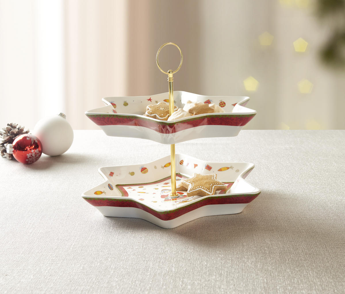 ETAGERE 2-stöckig - Goldfarben/Multicolor, Basics, Keramik/Metall - X-Mas