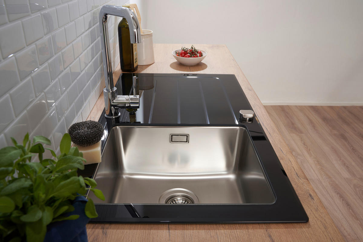 SPÜLE 1720NEWYORK86X50S  - Schwarz, Trend, Glas/Metall (86/21/50cm) - Respekta
