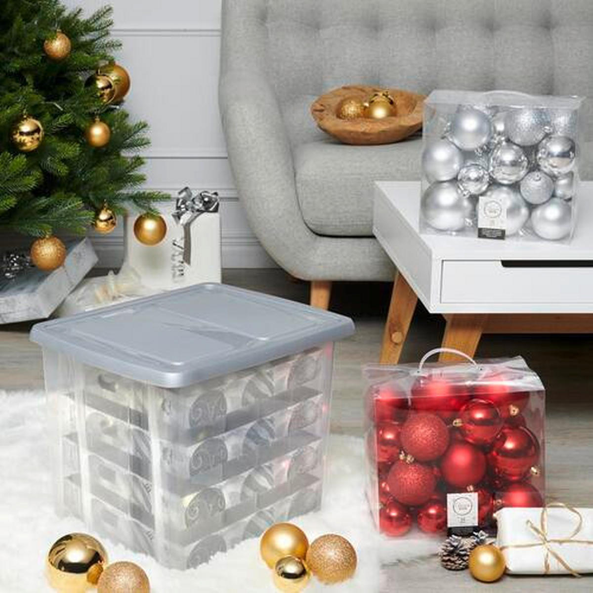 CUTIE PENTRU DEPOZITARE     - argintiu/străveziu, Basics, plastic (48/36,5/36,5cm) - X-Mas