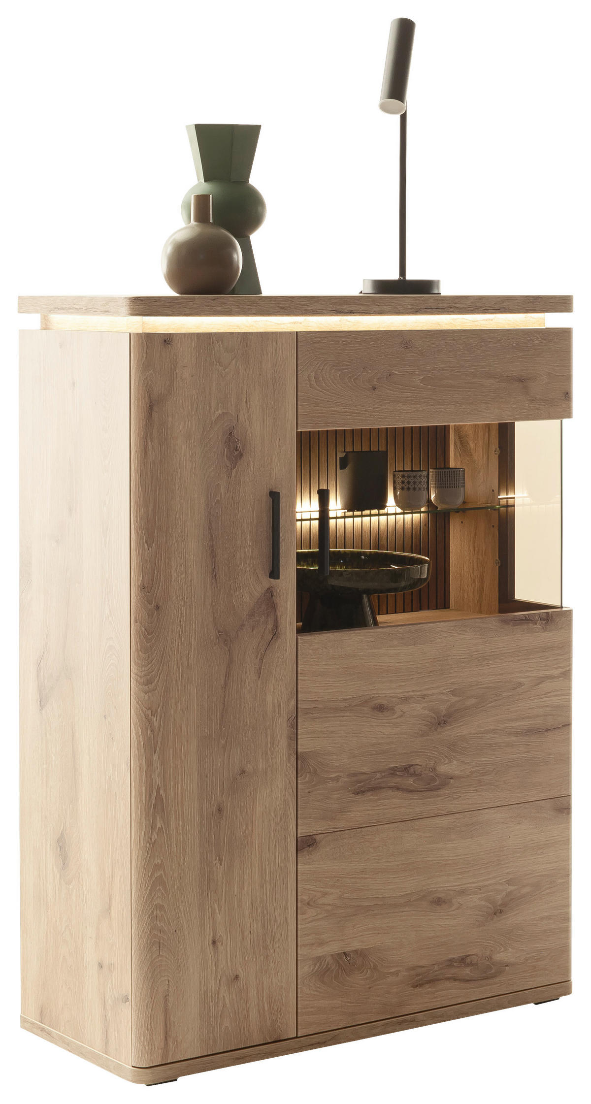 HIGHBOARD Eichefarben  90/124/38 cm  - Eichefarben/Anthrazit, KONVENTIONELL, Glas/Holzwerkstoff (90/124/38cm) - Cantus