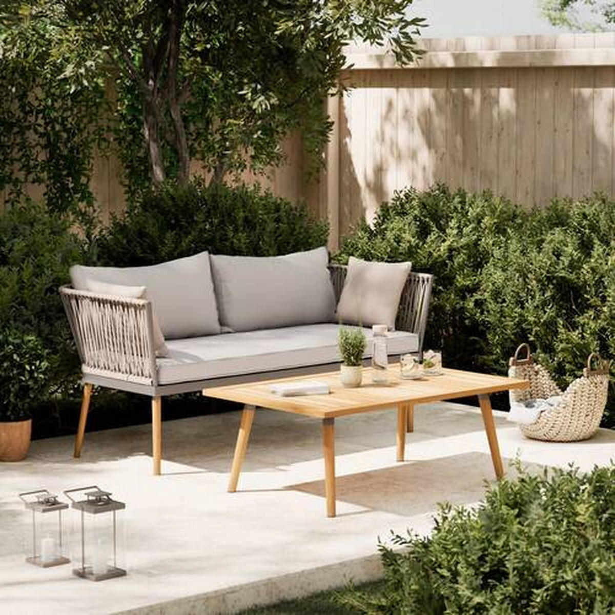 GARTENSET   - Schwarz/Akaziefarben, Modern, Holz/Textil (110/161,7/40/75,8/70/77cm) - Ambia Garden