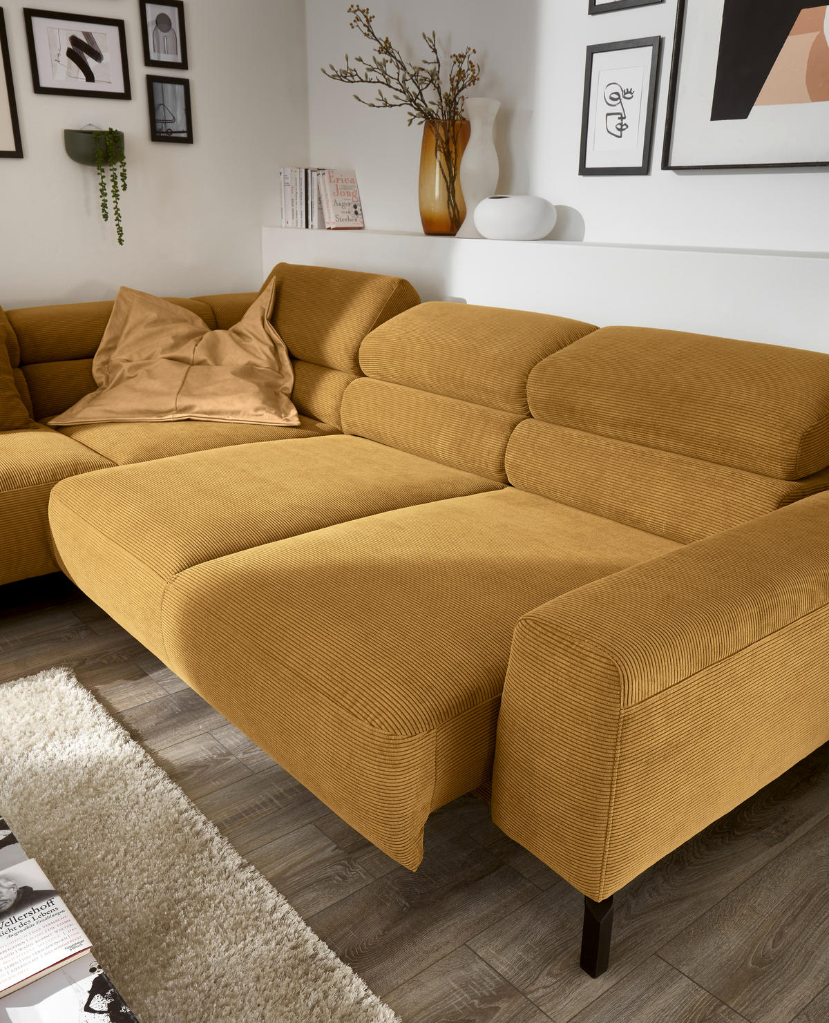 ECKSOFA Gelb Feincord  - Gelb/Schwarz, Design, Textil/Metall (219/273cm) - Pure Home Lifestyle