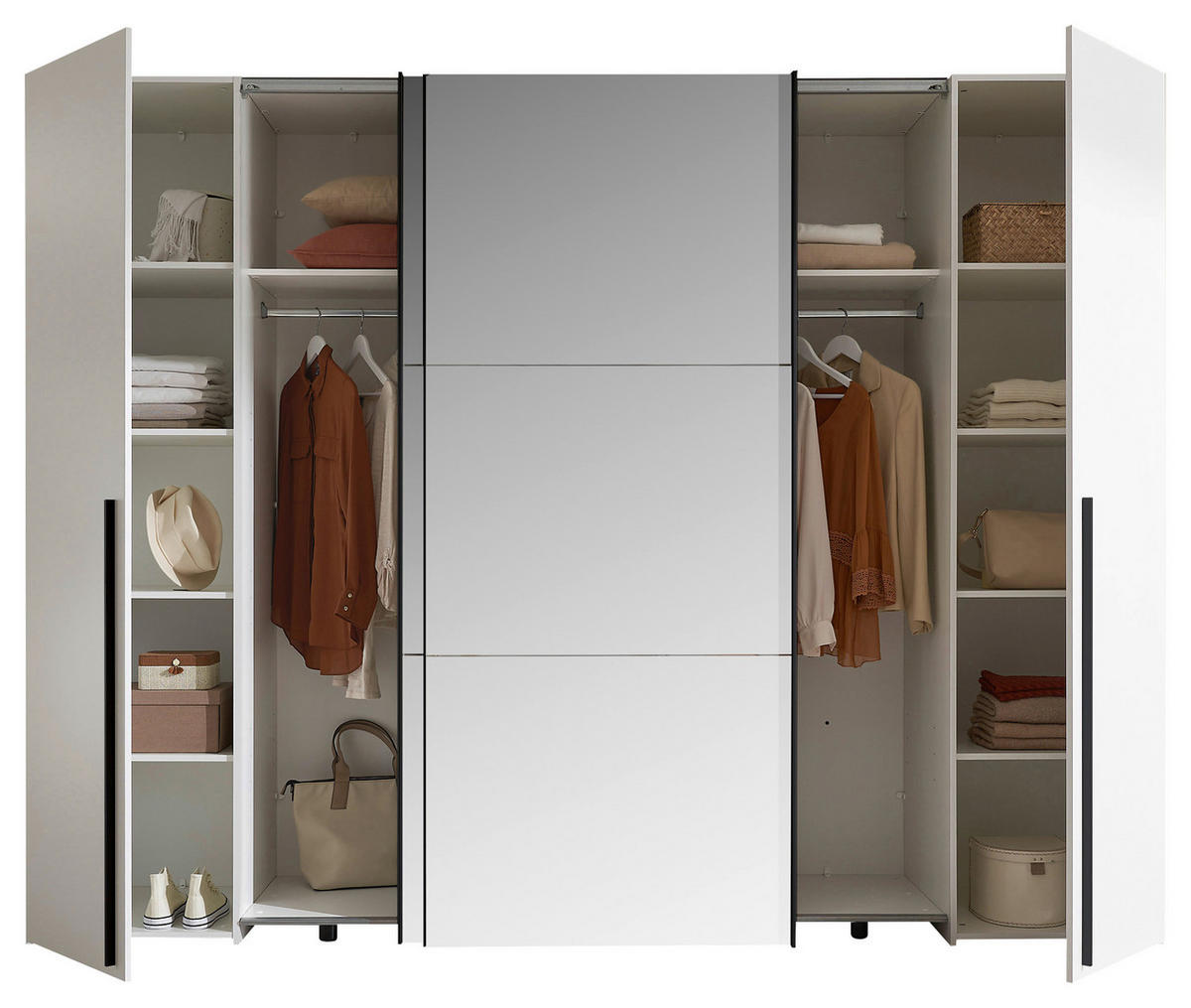 KOMBISCHRANK 267/205/57 cm 4-türig  - Alufarben/Weiß, MODERN, Glas/Holzwerkstoff (267/205/57cm) - Livetastic