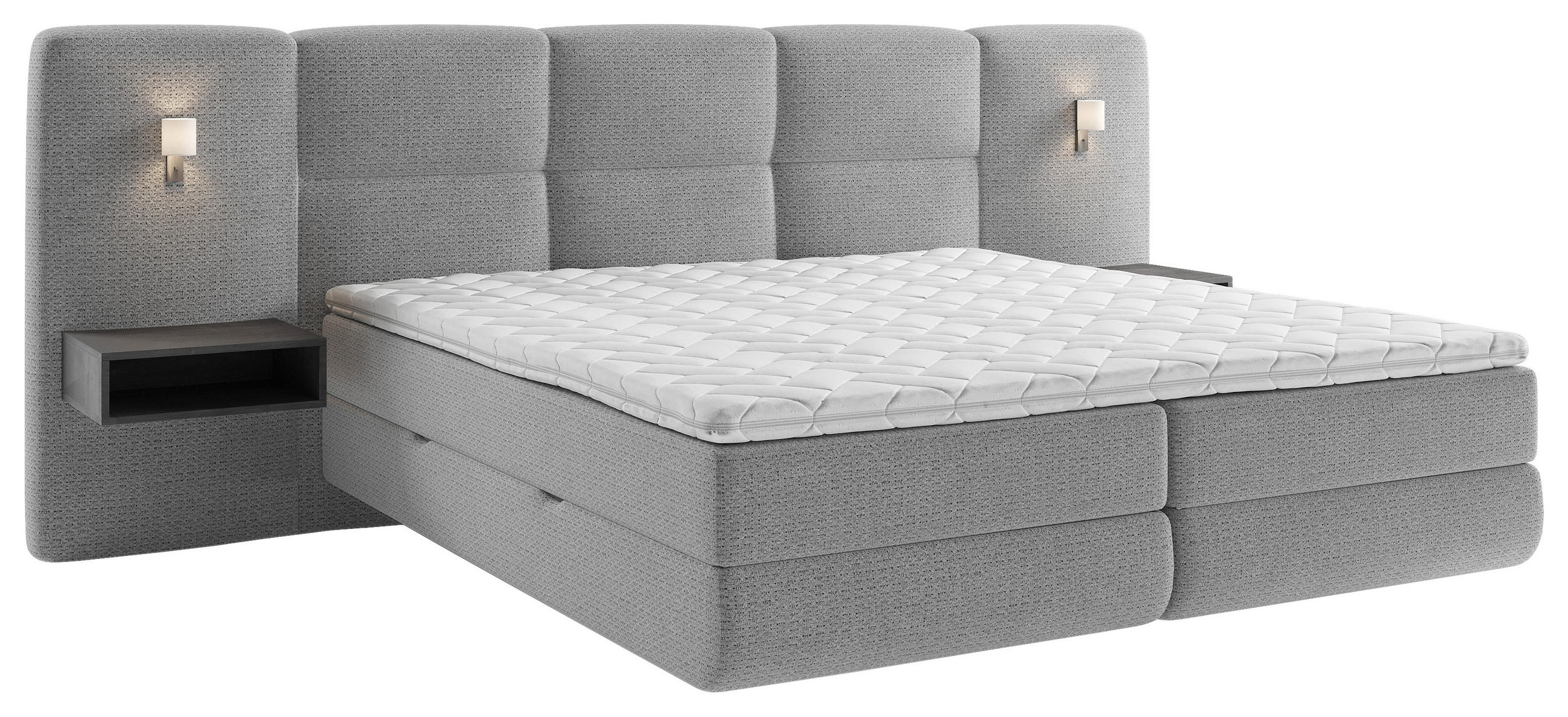 BOXSPRINGBETT 180/200 cm,  in Dunkelgrau, Beleuchtung, Bettkasten, Topper, Matratzen, H3 = fest  - Dunkelgrau/Schwarz, Basics, Holz/Holzwerkstoff (180/200cm) - Esposa