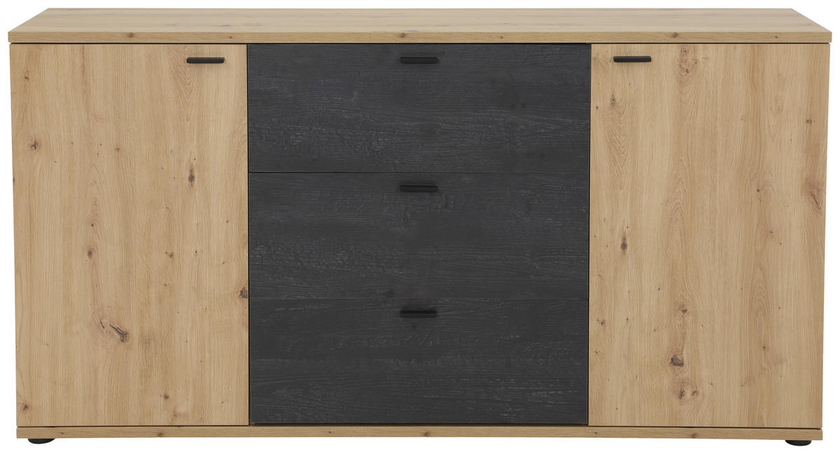 SIDEBOARD  in 165/85/40 cm  - Schwarz/Eiche Artisan, MODERN, Holzwerkstoff/Metall (165/85/40cm) - MID.YOU