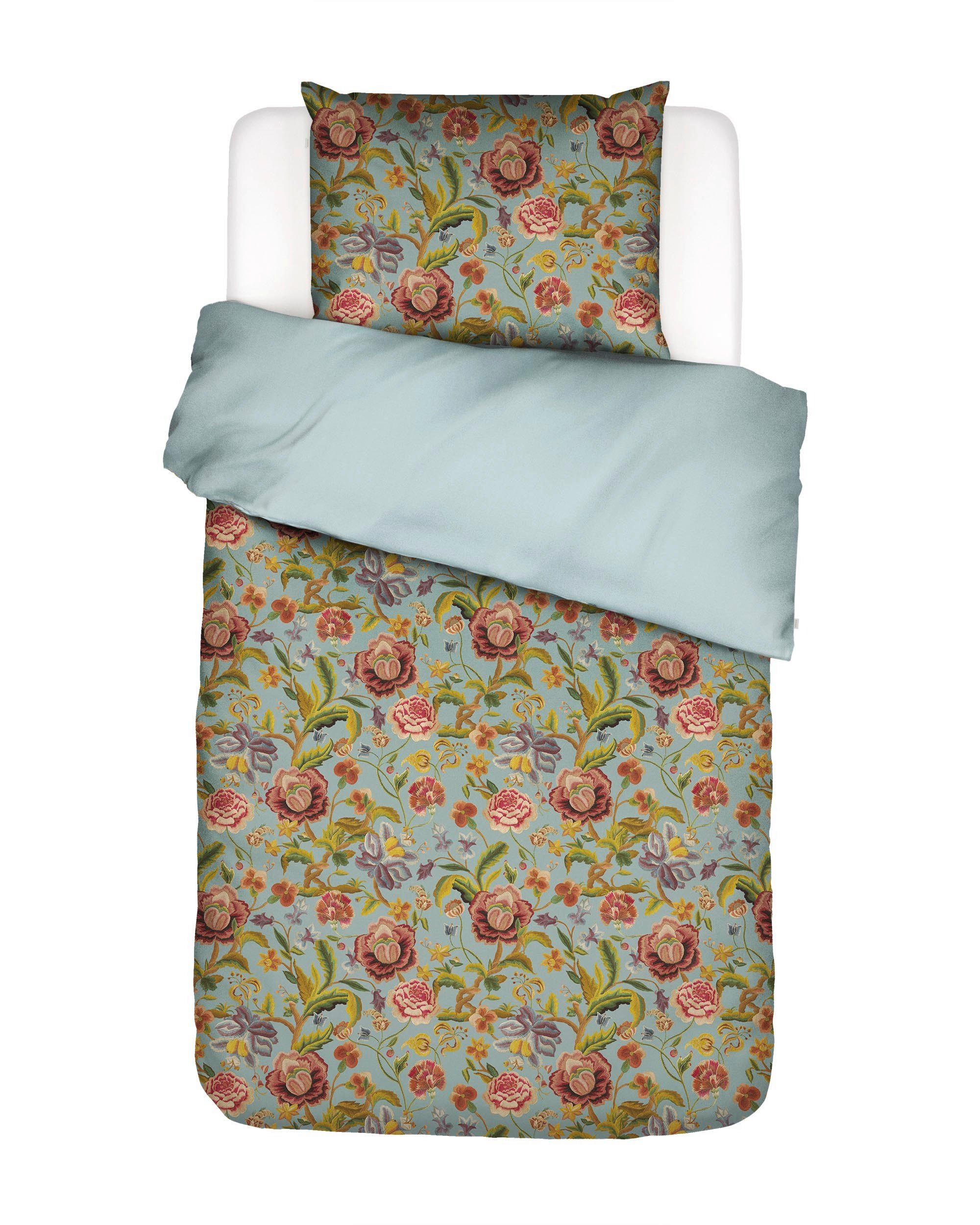 WENDEBETTWÄSCHE 2-teilig ROSELINA Satin 135/200 cm  - Salbeigrün, KONVENTIONELL, Textil (135/200cm) - Essenza