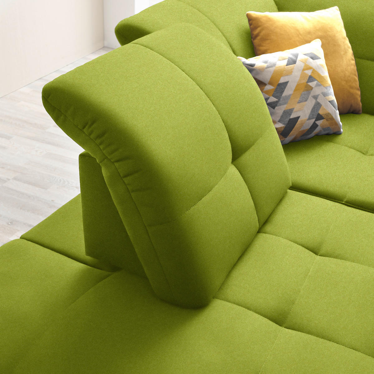 ECKSOFA in Chenille Limette  - Limette/Schwarz, Design, Textil/Metall (240/308cm) - Xora