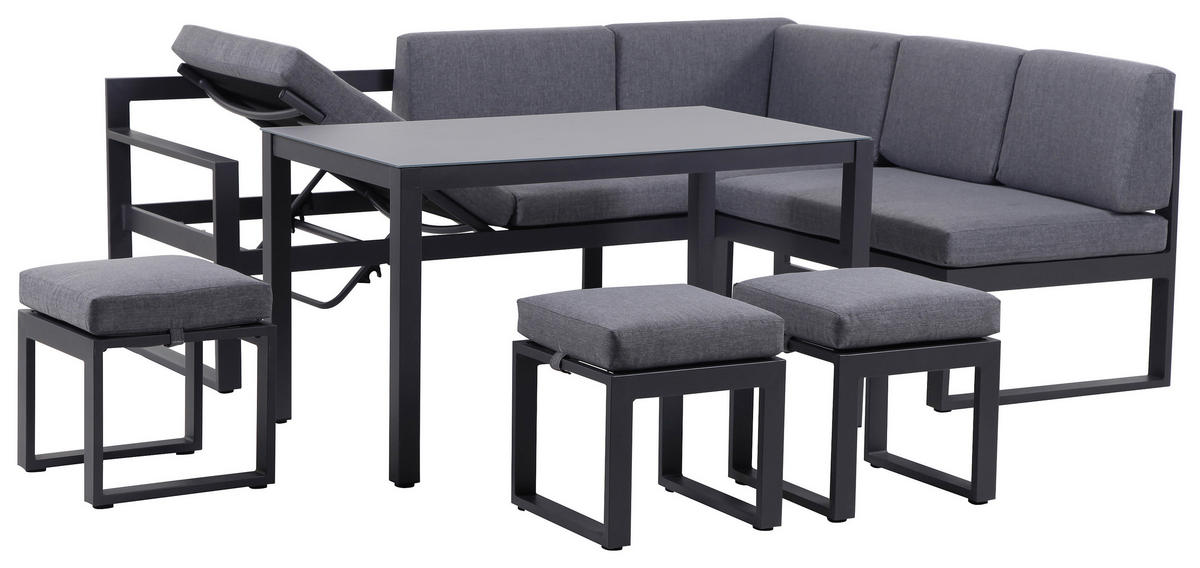 DINING-LOUNGESET 213/169 cm Aluminium, Stahl  - Dunkelgrau/Anthrazit, MODERN, Glas/Textil (213/169cm) - Ambia Garden