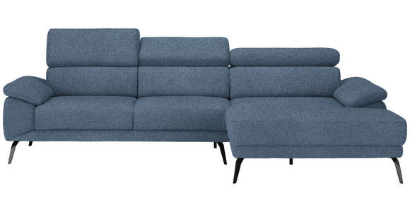 ECKSOFA in Velours Blau  - Blau/Schwarz, Design, Textil/Metall (295/187cm) - Novel