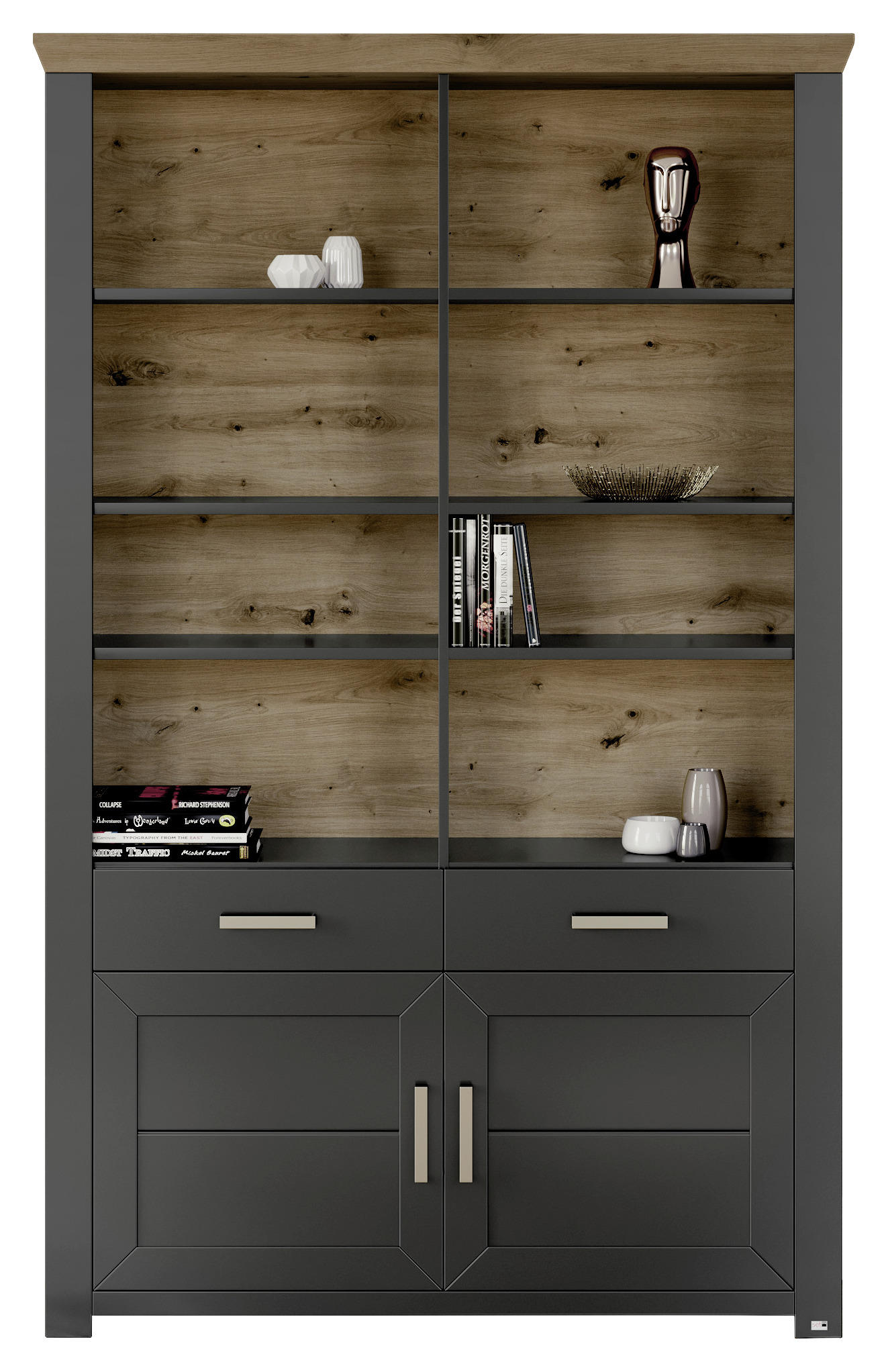 REGALKOMBINATION Graphitfarben, Eiche Artisan - Graphitfarben/Eiche Artisan, Design, Holzwerkstoff/Metall (129,3/206,6/42,2cm) - SetOne by Musterring