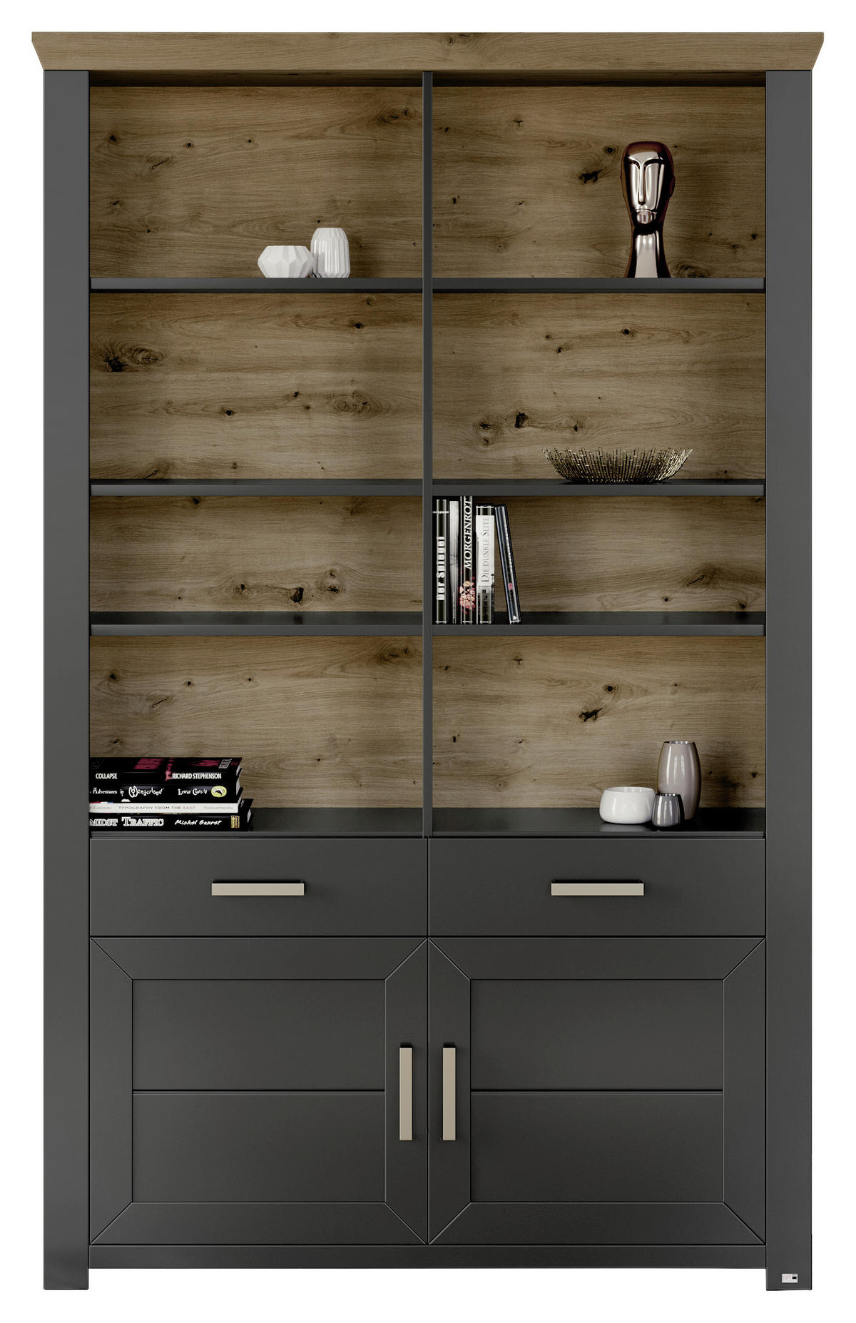 REGALKOMBINATION - Graphitfarben/Eiche Artisan, Design, Holzwerkstoff/Metall (129,3/206,6/42,2cm) - SetOne by Musterring