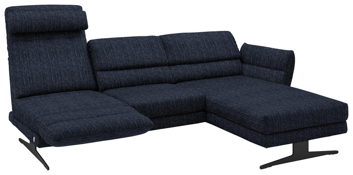 ECKSOFA in Flachgewebe Dunkelblau  - Schwarz/Dunkelblau, Design, Textil/Metall (279-327/176-217cm) - Dieter Knoll