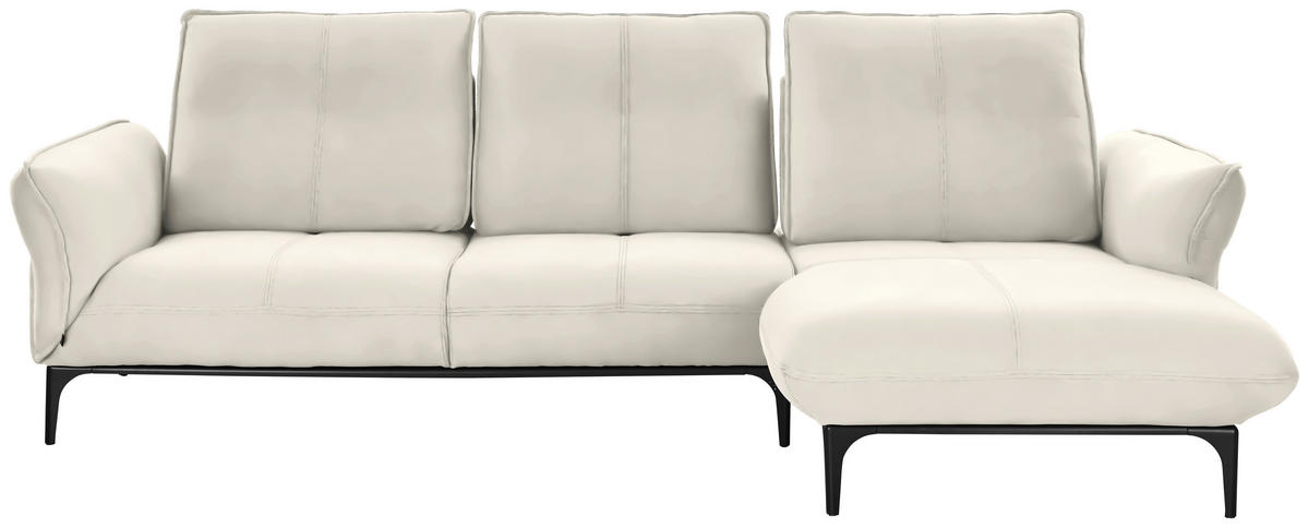 ECKSOFA in Echtleder Weiss  - Weiss/Schwarz, Natur, Leder (277/182cm) - Valnatura