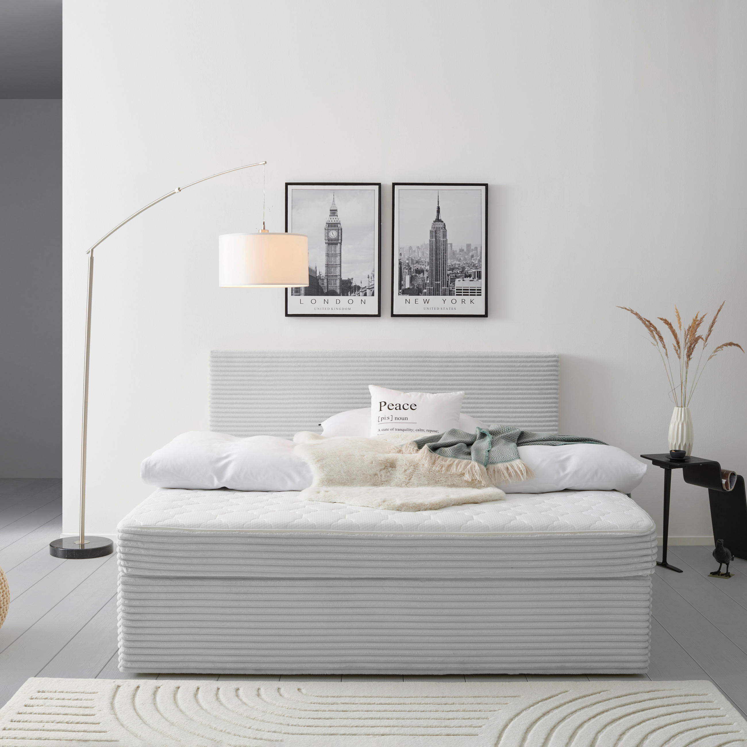 BOXBETT 200/200 cm,  in Silberfarben,  - Silberfarben, MODERN, Holz/Textil (200/200cm) - MID.YOU