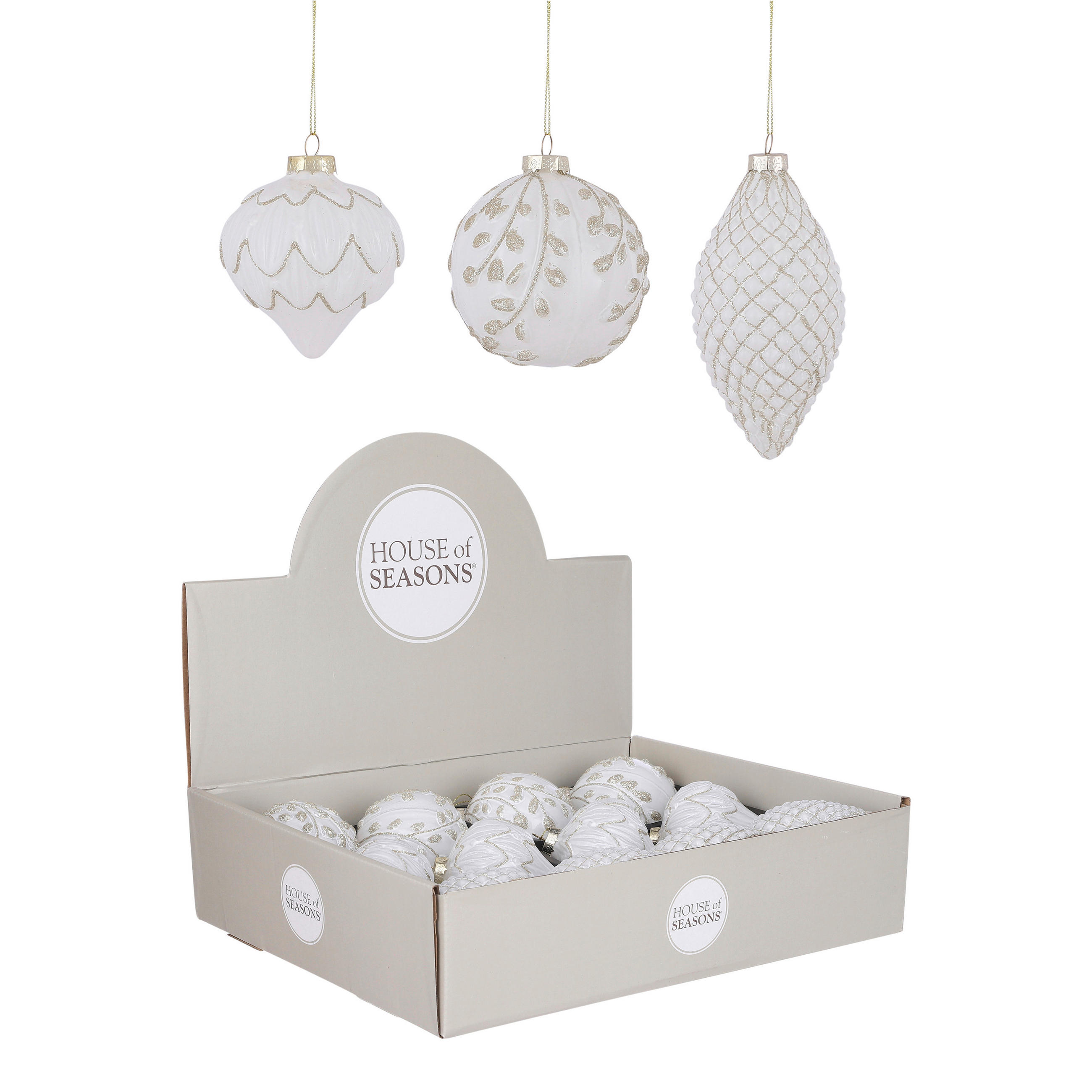 KROGLICA ZA BOŽIČNO JELKO - bela, Basics, steklo (8cm) - X-Mas
