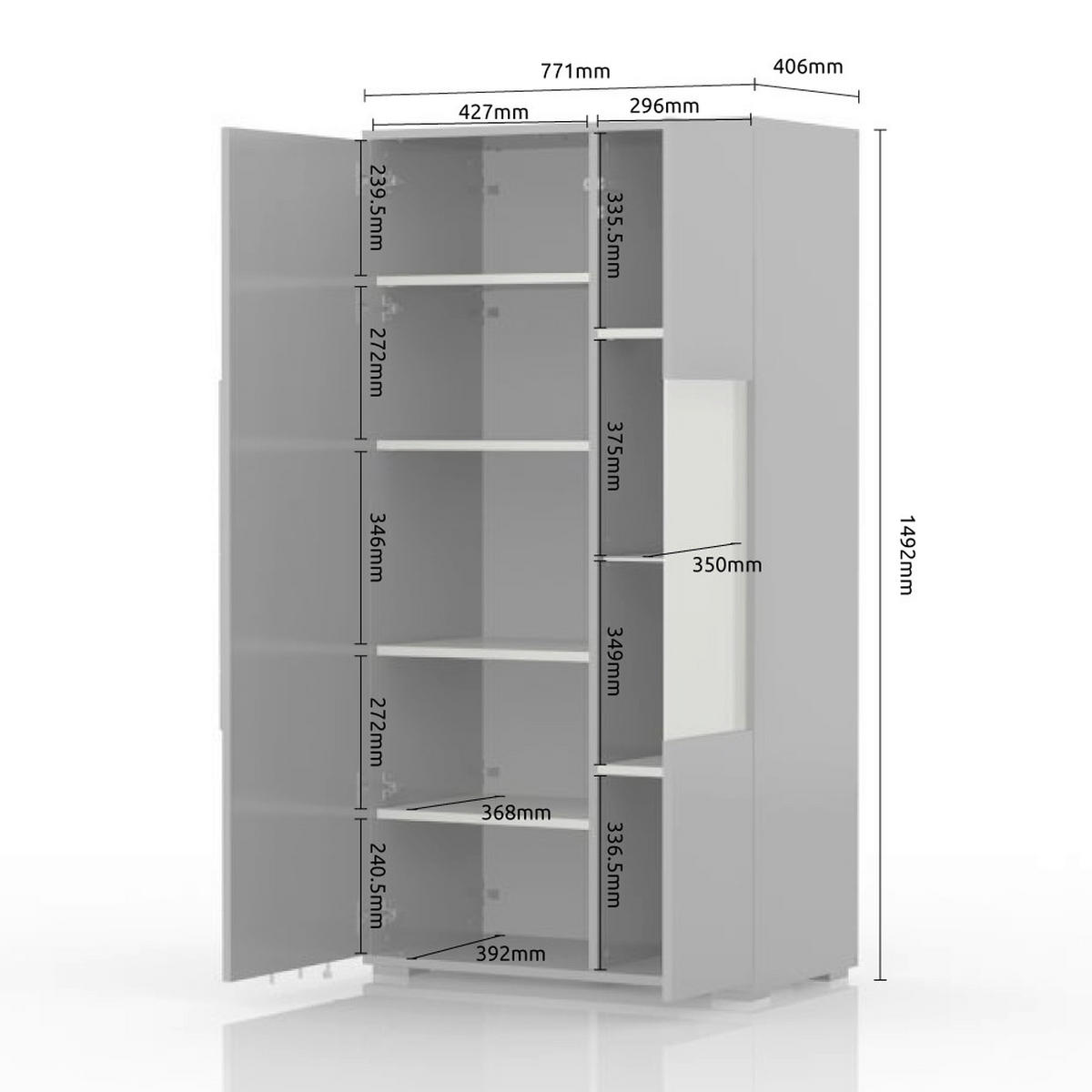 VITRINA boja hrasta, bela visoki sjaj   - siva/boja hrasta, Dizajnerski, staklo/pločasti materijal (77/150/41cm) - Hom`in