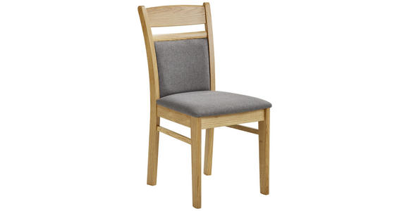 STUHL Flachgewebe Eiche vollmassiv Eichefarben, Dunkelgrau - Eichefarben/Dunkelgrau, KONVENTIONELL, Holz/Textil (44,5/88/54cm) - Venda