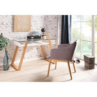 SCHREIBTISCH 110/55/75 cm  in Weiß, Eichefarben  - Eichefarben/Weiß, MODERN, Glas/Holz (110/55/75cm) - Livetastic