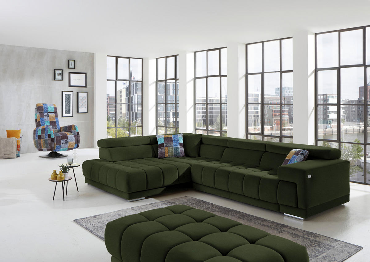 ECKSOFA in Mikrofaser Waldgrün  222/326 cm  - Waldgrün/Chromfarben, Design, Textil/Metall (222/326cm) - Beldomo Speed